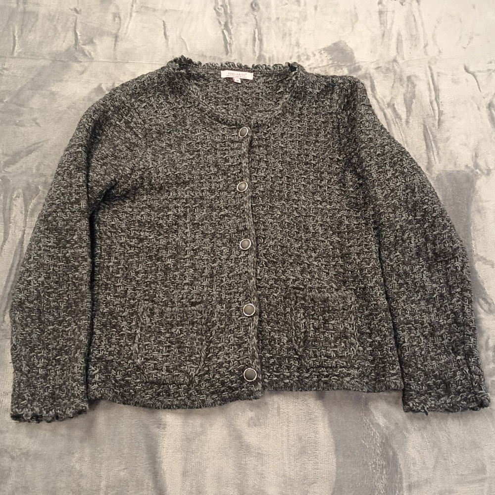 Hekla & Co. Cardigan Sweater Womens Medium Gray Knitted Long Sleeve Button Front
